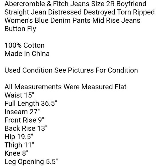 Abercrombie & Fitch Jeans Size 2R Boyfriend Straight Jean Distressed Destroyed - Picture 6 of 6